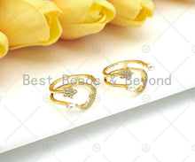 Load image into Gallery viewer, CZ Micro Pave Pearl Star Crescent Moon Ring, sku#LD81