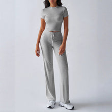 Load image into Gallery viewer, Crew Neck Short Sleeve Top &amp; Full-Length Pants Set – Solid Color, 10 Colors