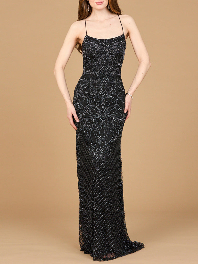 Lace Up Open Back Beaded Dress