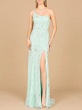 Load image into Gallery viewer, One Shoulder Beaded Gown with Slit
