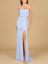 Load image into Gallery viewer, One Shoulder Beaded Gown with Slit