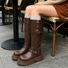 Load image into Gallery viewer, Women's Retro Chunky-Heel Knee-High Boots - British Style PU Leather Round Toe Mid Heel Winter Boots
