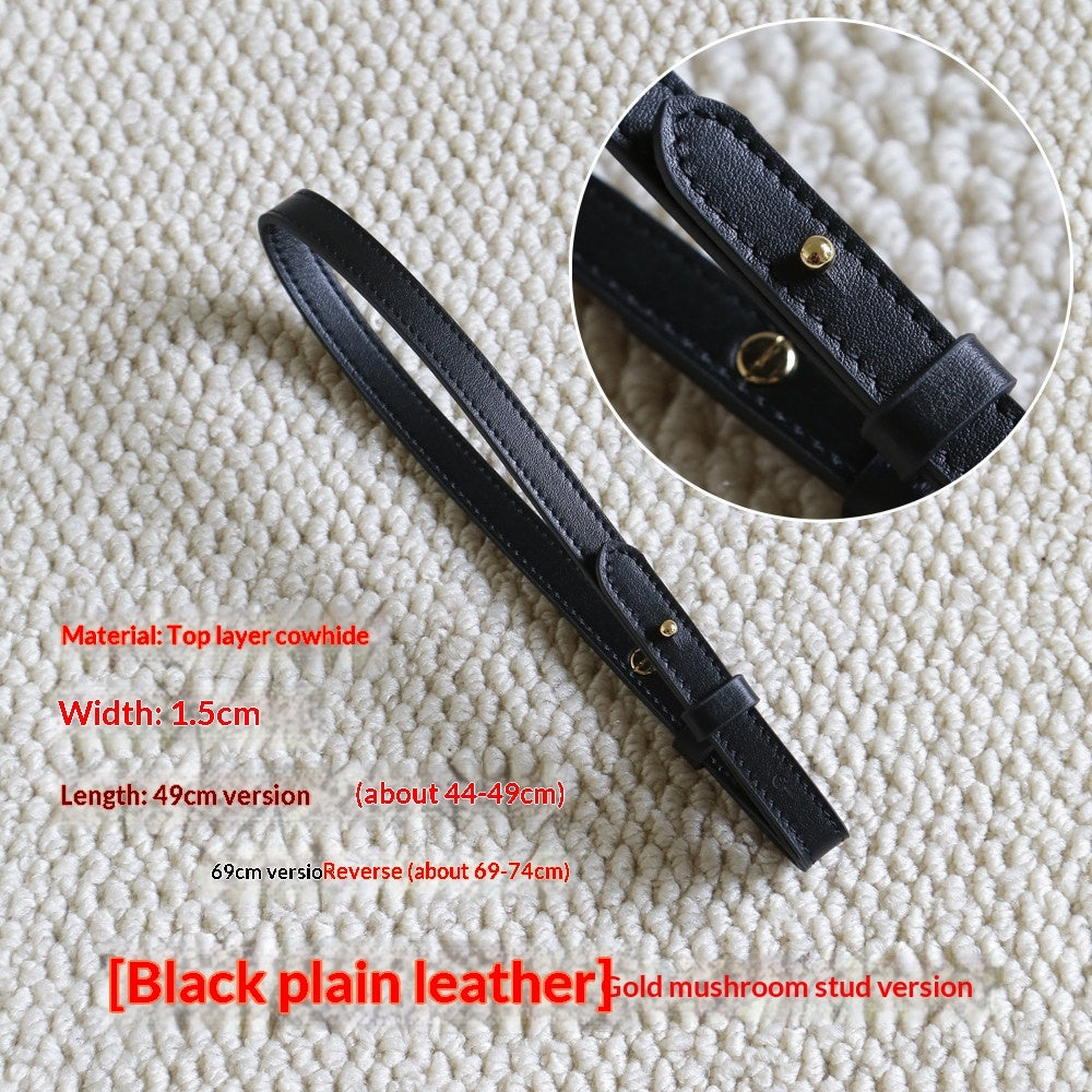 Genuine Leather Bag Strap Replacement – Adjustable Spaghetti Shoulder Strap with Gold & Silver Stud Detail