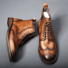 Load image into Gallery viewer, Men's Thick-Soled Leather Boots | Chunky Heel Mid-Calf Lace-Up Boots for Men
