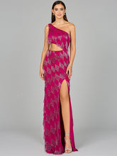 Load image into Gallery viewer, One Shoulder Fringe Gown
