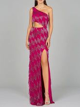 Load image into Gallery viewer, One Shoulder Fringe Gown