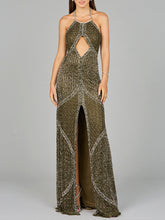 Load image into Gallery viewer, Symmetrical Halter Neck Beaded Gown - OUTLET