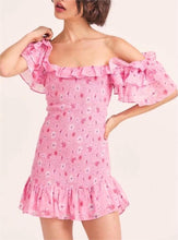 Load image into Gallery viewer, French Elastic Wrapped Chest Flying Sleeves Printed Dress Women Elastic Slimming Square-Cut Collar Hip