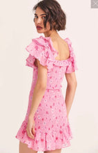Load image into Gallery viewer, French Elastic Wrapped Chest Flying Sleeves Printed Dress Women Elastic Slimming Square-Cut Collar Hip