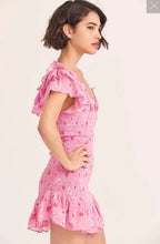 Load image into Gallery viewer, French Elastic Wrapped Chest Flying Sleeves Printed Dress Women Elastic Slimming Square-Cut Collar Hip