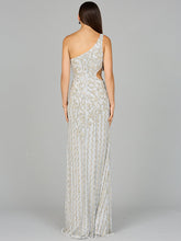 Load image into Gallery viewer, One-Shoulder Beaded Gown with Slit