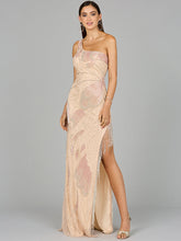 Load image into Gallery viewer, One Shoulder Beaded Gown with Fringe Slit