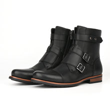 Load image into Gallery viewer, Men's Vintage Denim Boots | Metal Buckle Side-Zip Low Heel – Black &amp; Brown
