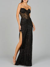 Load image into Gallery viewer, Embellished Strapless Gown with Slit | 9953