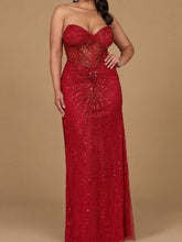 Load image into Gallery viewer, Embellished Strapless Gown with Slit | 9953