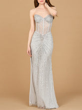 Load image into Gallery viewer, Embellished Strapless Gown with Slit | 9953