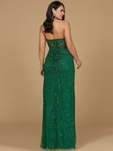 Load image into Gallery viewer, Embellished Strapless Gown with Slit | 9953