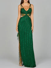 Load image into Gallery viewer, Cutout Beaded Gown with Fringes