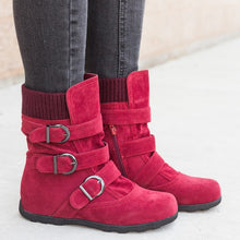 Load image into Gallery viewer, Women's Buckle Strap Winter Boots | Matte Round-Toe Flat Ankle Boots