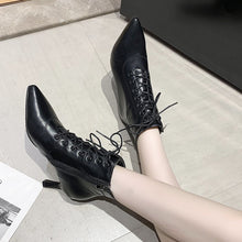 Load image into Gallery viewer, Women's Pointed-Toe Stiletto Ankle Boots - Mid Heel PU Leather Side Zipper Boots