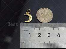 Load image into Gallery viewer, Dainty Gold Star Cresent Moon Charms, Dainty Charms, Moon Pendant, Gold Coin Pendant, Gold Necklace Charms, 9x12mm, Sku#LK114