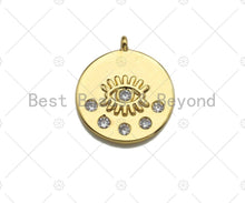 Load image into Gallery viewer, Clear CZ Micro Pave Evil Eye on Disc Pendant/Charm, Lucky Eye Cubic Zirconia Pendant, Real Gold Plated Charm Pendant,18x21mm,Sku#L303