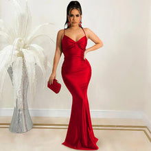 Load image into Gallery viewer, Solid Color Sexy Spaghetti Straps Corset Backless Lace up Tight Maxi Dress