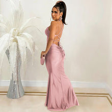 Load image into Gallery viewer, Solid Color Sexy Spaghetti Straps Corset Backless Lace up Tight Maxi Dress