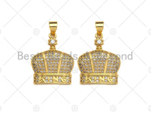 Load image into Gallery viewer, 18K Gold Micro CZ Pave King Crown Pendant, Gold Crown Charm, Crown Beads, Jewelry Findings, 18x22mm,sku#LK42