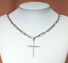 Load image into Gallery viewer, Medium Paperclip Chain Thin Cross Necklace, sku#CL09