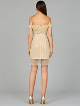 Load image into Gallery viewer, Off Shoulder Fringe Wrap Dress