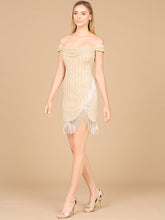 Load image into Gallery viewer, Off Shoulder Fringe Wrap Dress