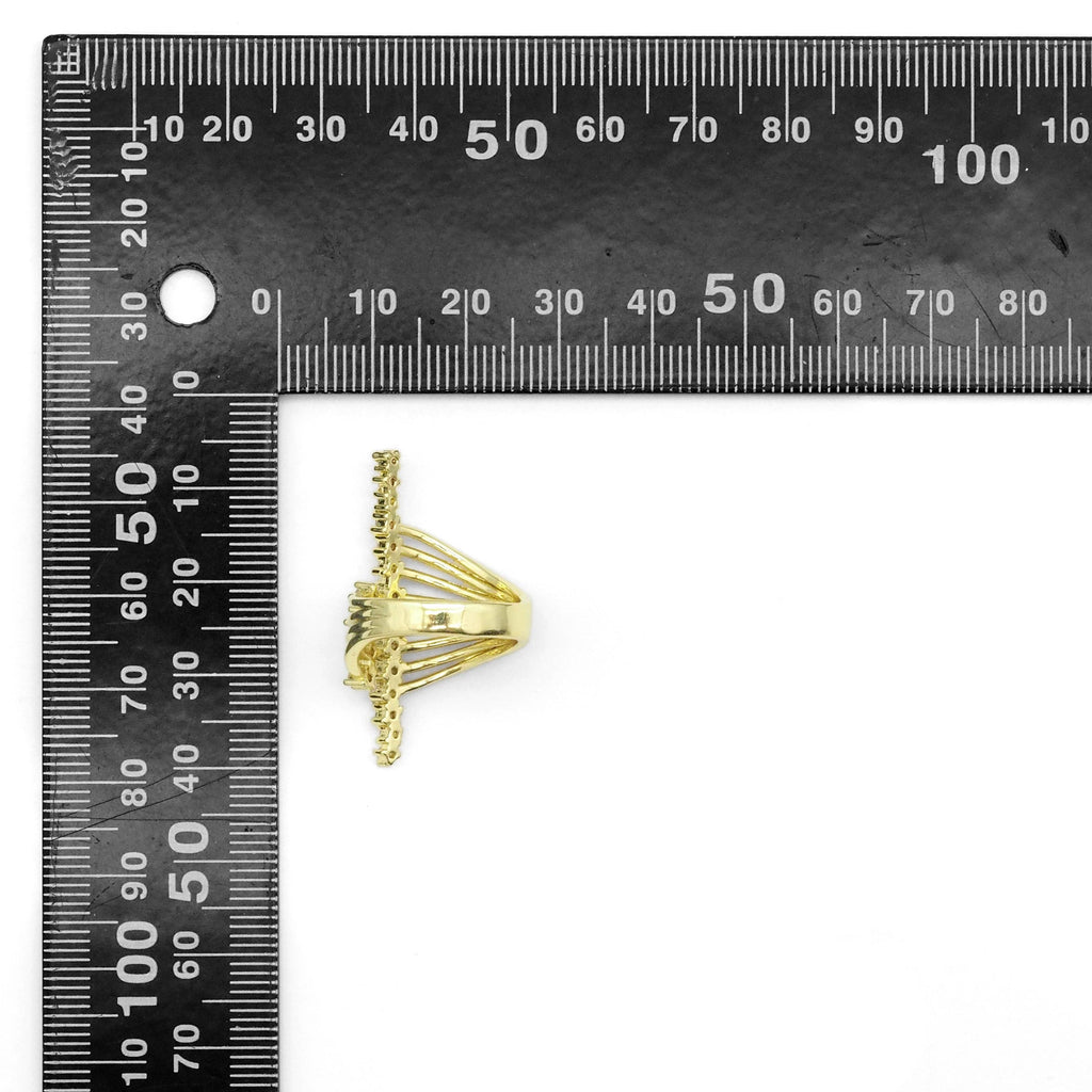 Gold Silver CZ Gold Long Bar Wrap Ring, Sku#A140