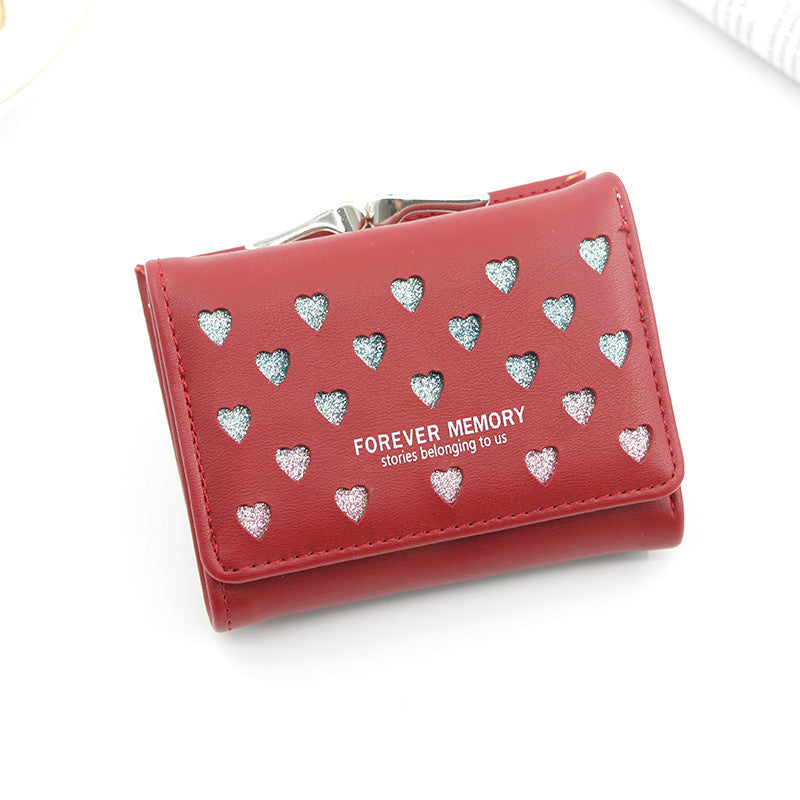 Three-Fold Wallet with Hollowed-Out Heart Design