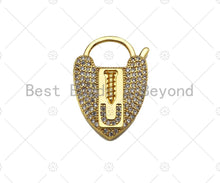 Load image into Gallery viewer, CZ Micro Pave Screw U Heart Padlock Clasp,Screw U Padlock Clasp, Gold Charm Pendant, Padlock Necklace Charms Connector, 17x25mm, Sku#K165
