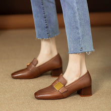 Load image into Gallery viewer, Women's Retro Square Toe Chunky Heel Pumps | PU Leather Block Heel Shoes