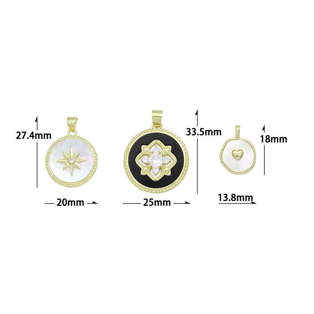 White Mother of Pearl Black Enamel Flower heart Star Heart Pendant,Sku#LK1252