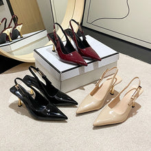 Load image into Gallery viewer, Women's Pointed-Toe Stiletto Sandals | Low Heel Slip-On Dress Shoes in Black, Nude &amp; Red