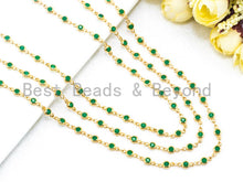 Load image into Gallery viewer, 1 Foot/Yard-Green Beaded Chain-4mm/6mm/8mm Jade Gemstone Beads Chain-Gold Silver Gunmetal Plated Bezel Rosary Chain, Bezel Connector, sku#A1