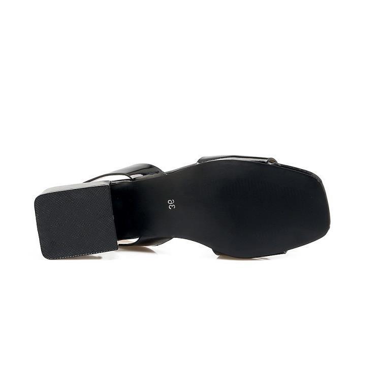 Women's Patent Leather Buckle Chunky Mid-Heel Open-Toe Sandals – Fish Mouth Heels