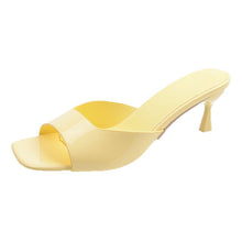Load image into Gallery viewer, Women's Square Toe Low Heel Slippers – Open Toe Patent Leather Slide Sandals