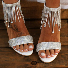 Load image into Gallery viewer, Women's Rhinestone Chunky Heel Sandals | Chain Strap Peep Toe Heels