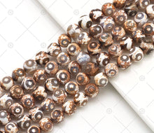 Load image into Gallery viewer, Brown Evil Eye Tibetan Agate 10mm Round Smooth Beads, Sku#U1192