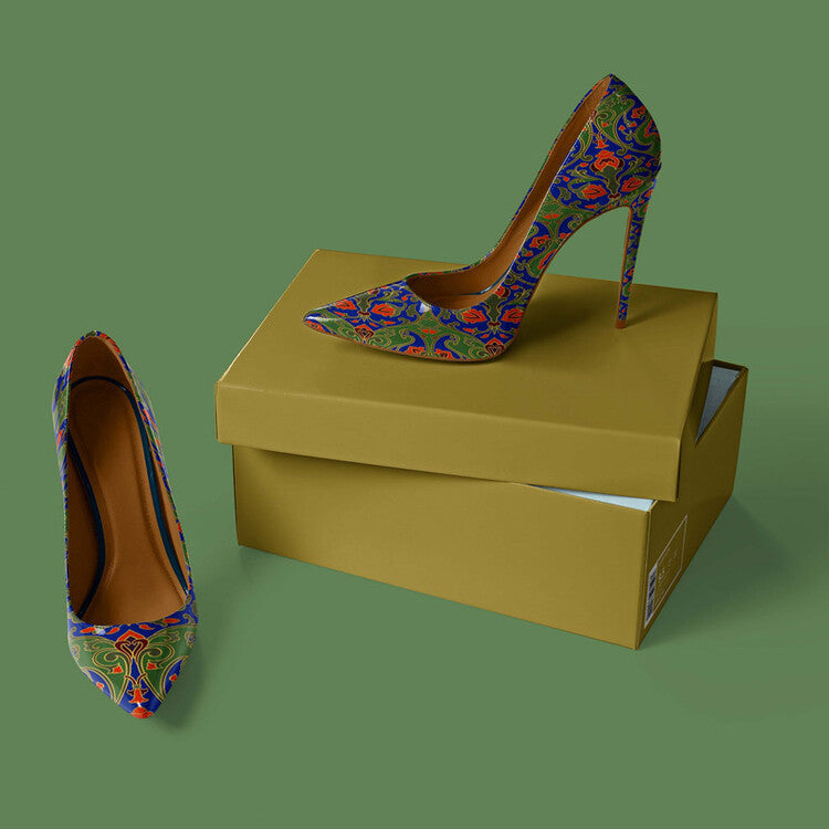 Women's Floral Pointed Toe Stiletto Heels - Vintage Pattern High Heels