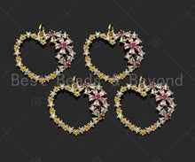 Load image into Gallery viewer, Gold Filled Colorful CZ Micro Pave Flower On Heart Shape Pendant, 18K Gold Filled Heart Charm, Necklace Bracelet Pendant,24x21mm,Sku#LK327