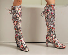Load image into Gallery viewer, Floral Patchwork Bowknot Over-the-Knee Boots