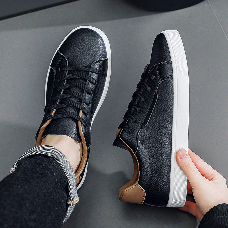 Men's Low-Top Patchwork Sneakers - Casual Lace-Up Athletic Shoes with Flat Heel