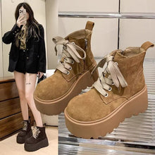 Load image into Gallery viewer, Women's Chunky-Sole Vintage Lace-Up Mid-Calf Boots | PU Leather Round Toe Flat Boots