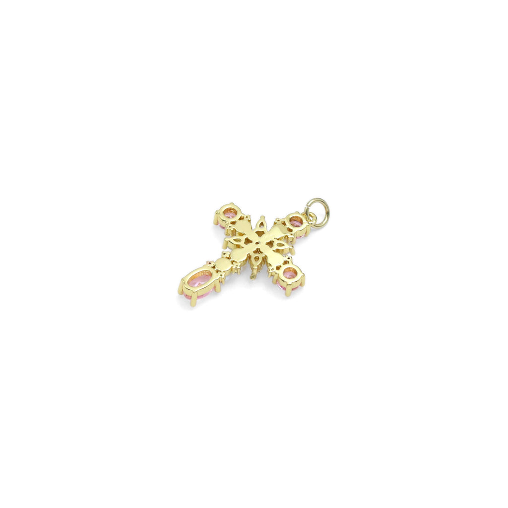 Pearl CZ Pave Cross Gold Silver pink Pendant, Sku#A221