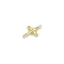 Load image into Gallery viewer, Pearl CZ Pave Cross Gold Silver pink Pendant, Sku#A221